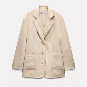 Zara Women's Beige Blazer with Button Detail